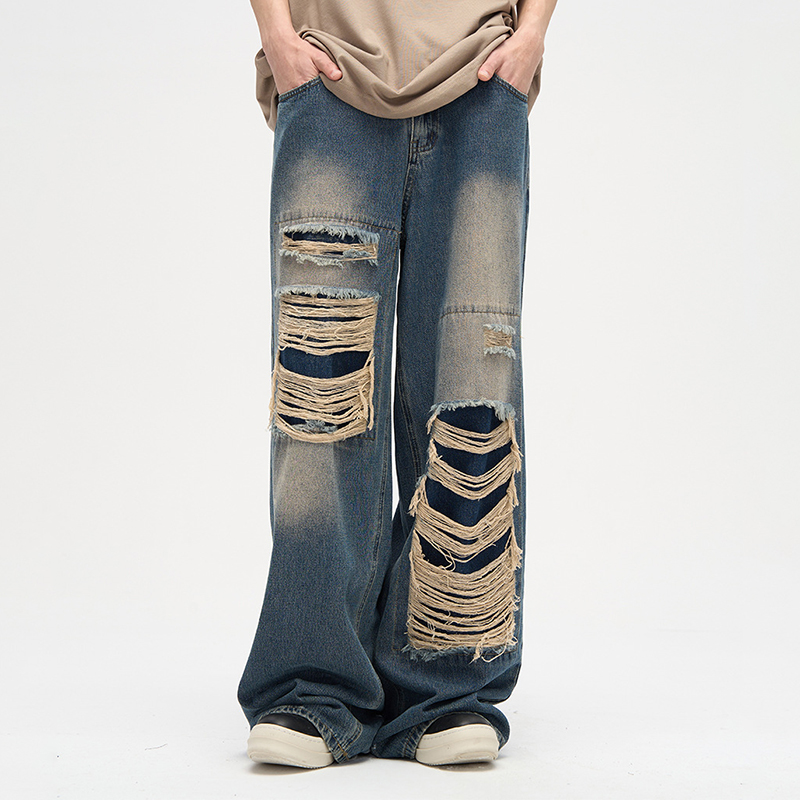 Street Patch Ripped Straight Jeans