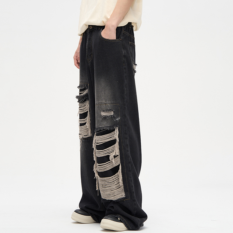 Street Patch Ripped Straight Jeans