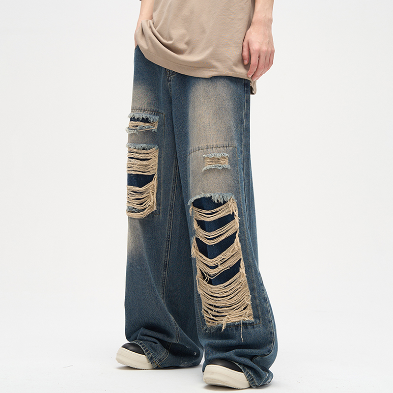 Street Patch Ripped Straight Jeans