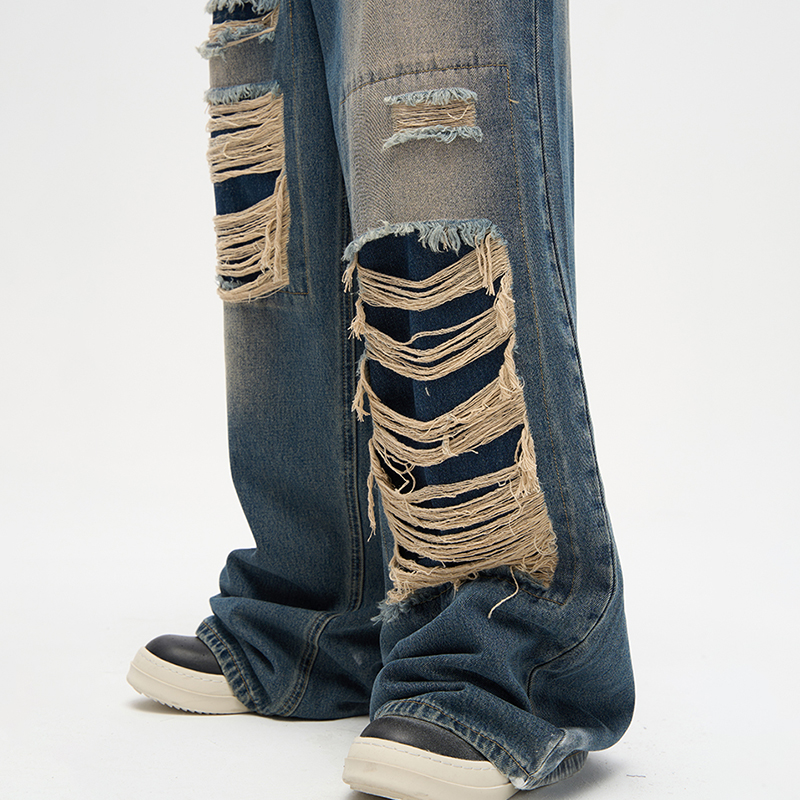 Street Patch Ripped Straight Jeans