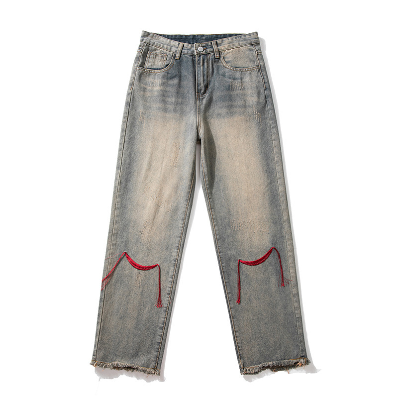 Street Red String Embroidered Jeans