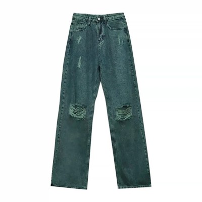 Vintage Green Ripped High Rise Jeans