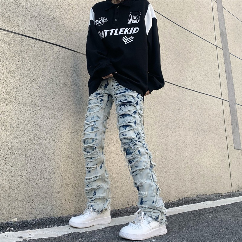 Street Slim Frayed Panel Jeans