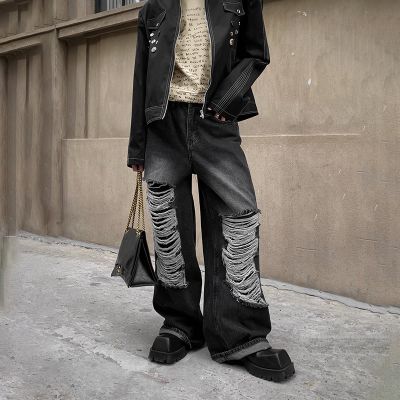 Street Ripped Patch Straight Jeans