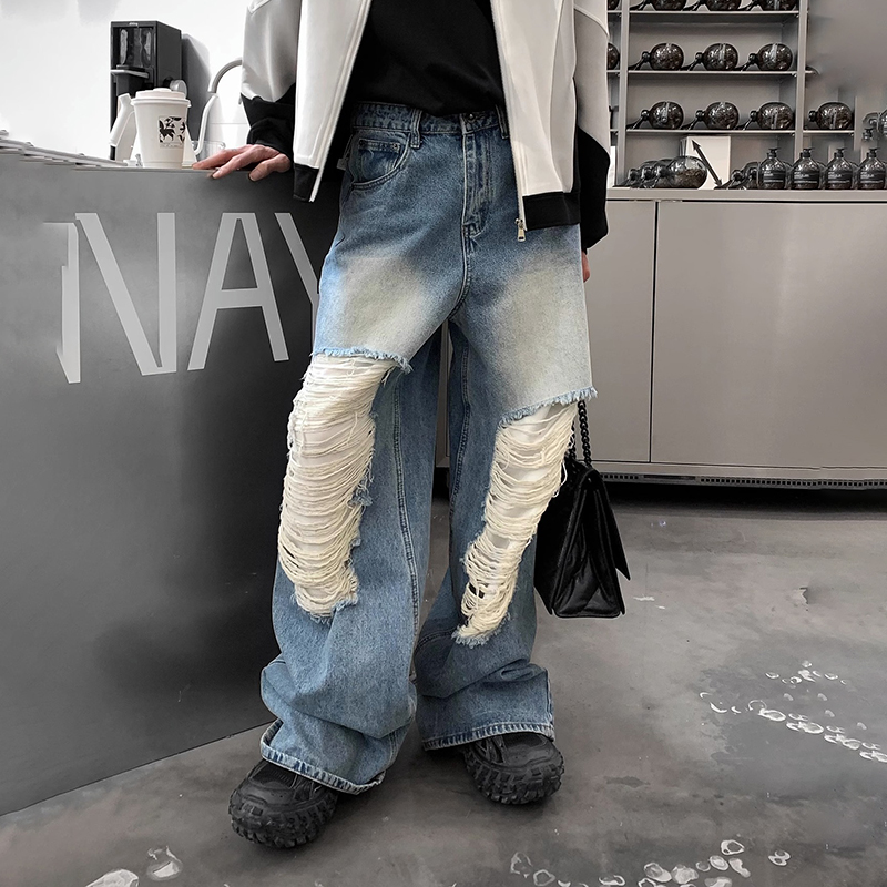 Street Ripped Patch Straight Jeans