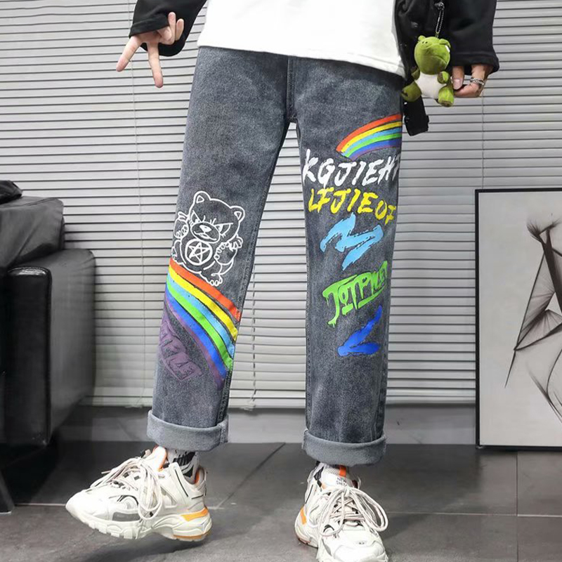 Drape Straight Cartoon Graffiti Jeans