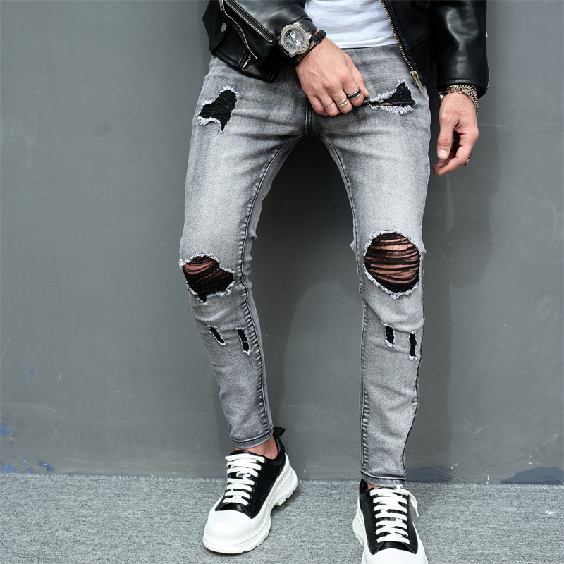 Ripped Solid Color Slim Jeans