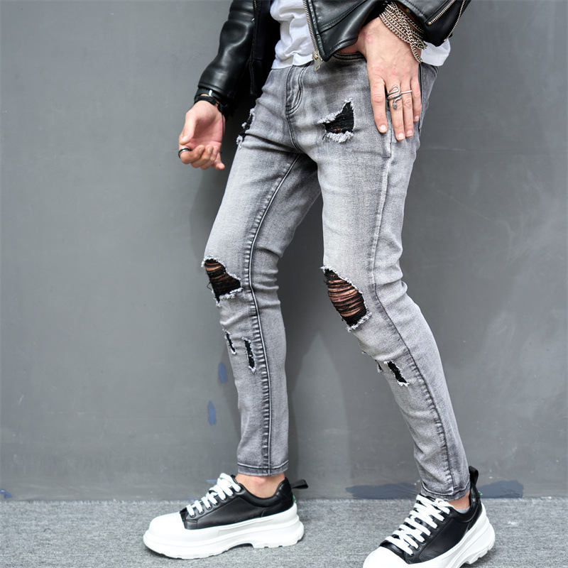 Ripped Solid Color Slim Jeans