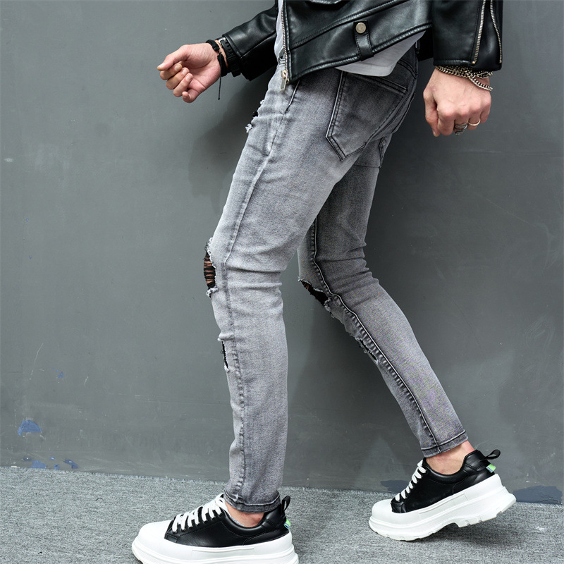 Ripped Solid Color Slim Jeans