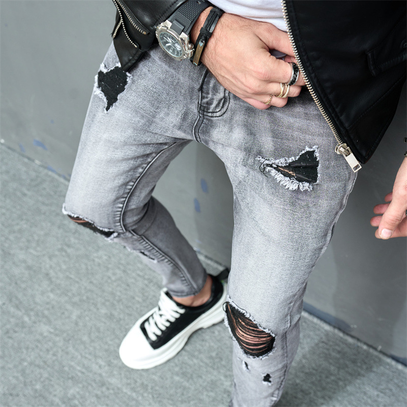 Ripped Solid Color Slim Jeans