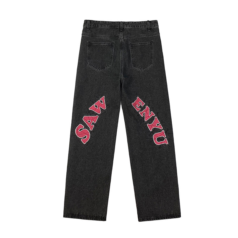 Street Straight Embroidered Jeans