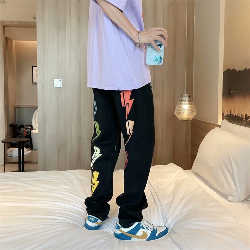 Hip Hop Lightning Print Jeans