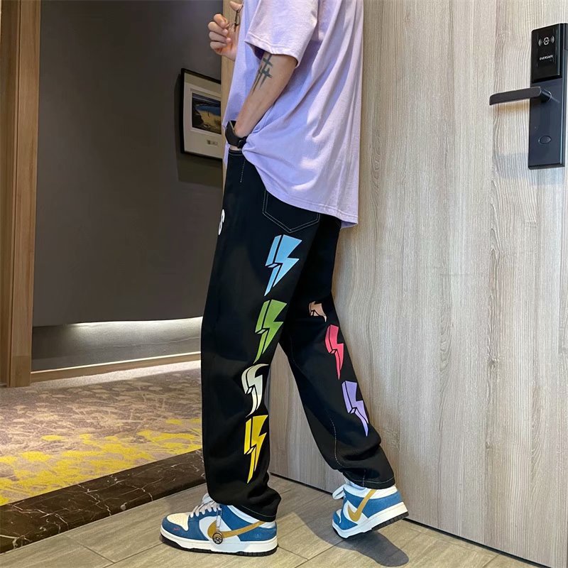 Hip Hop Lightning Print Jeans