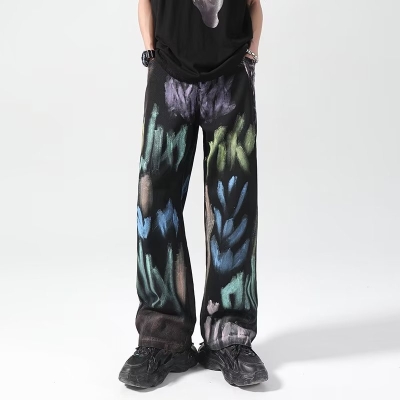 Painted Graffiti Print Colorful Jeans