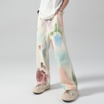 Painted Graffiti Print Colorful Jeans