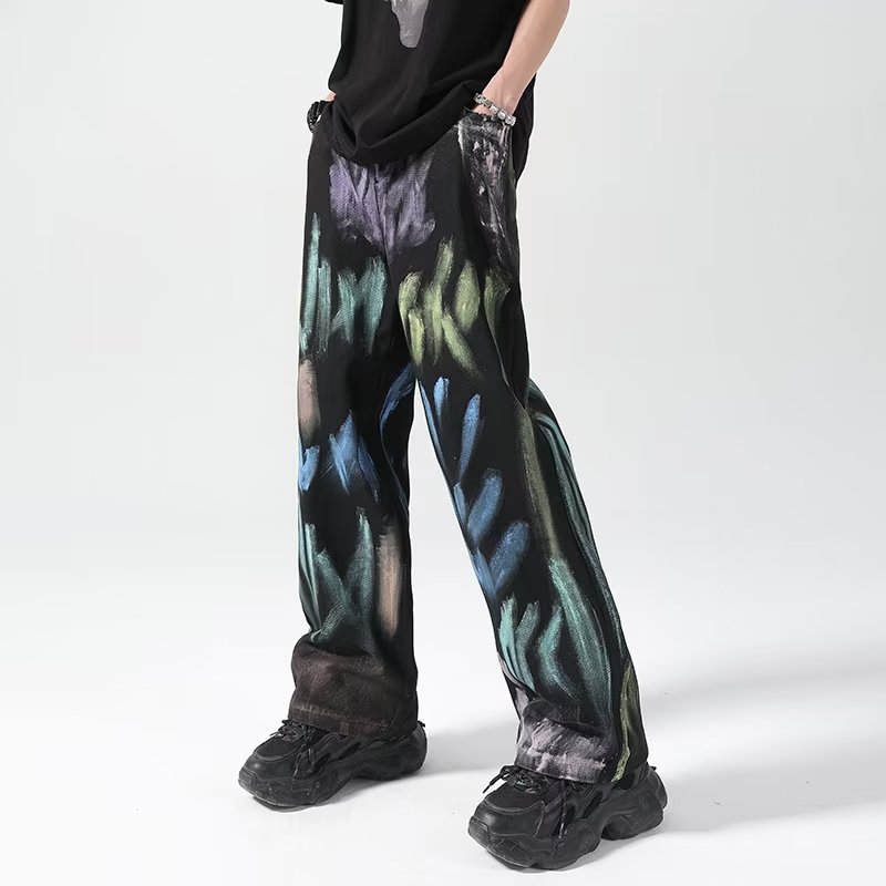 Painted Graffiti Print Colorful Jeans