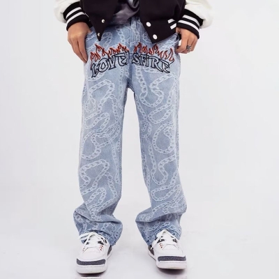 Chain Print Embroidered Jeans