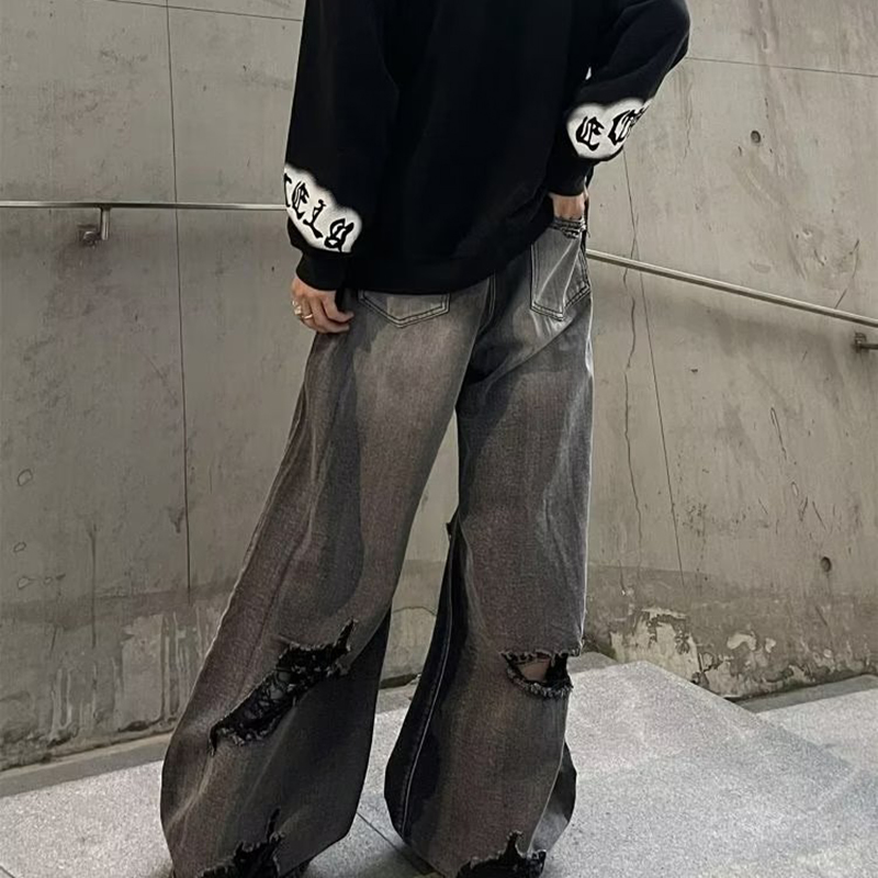 Vintage Ripped Black Washed Baggy Jeans