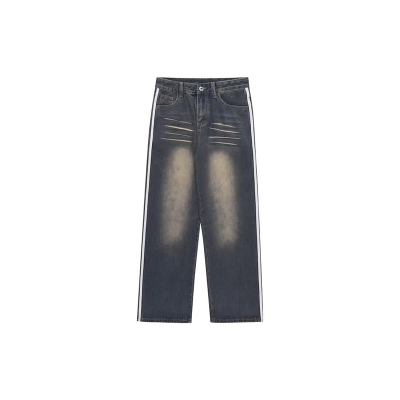 Vintage Distressed Side Web Stripe Jeans