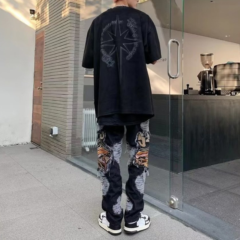 Street Ripped Embroidered Jeans