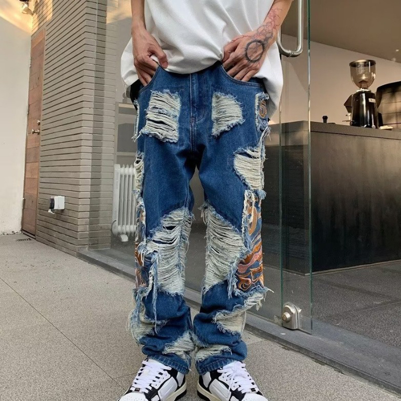 Street Ripped Embroidered Jeans