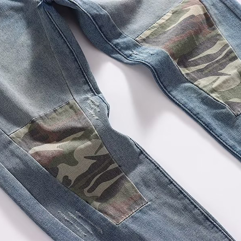 Vintage Cuffed Patch Camouflage Cargo Jeans