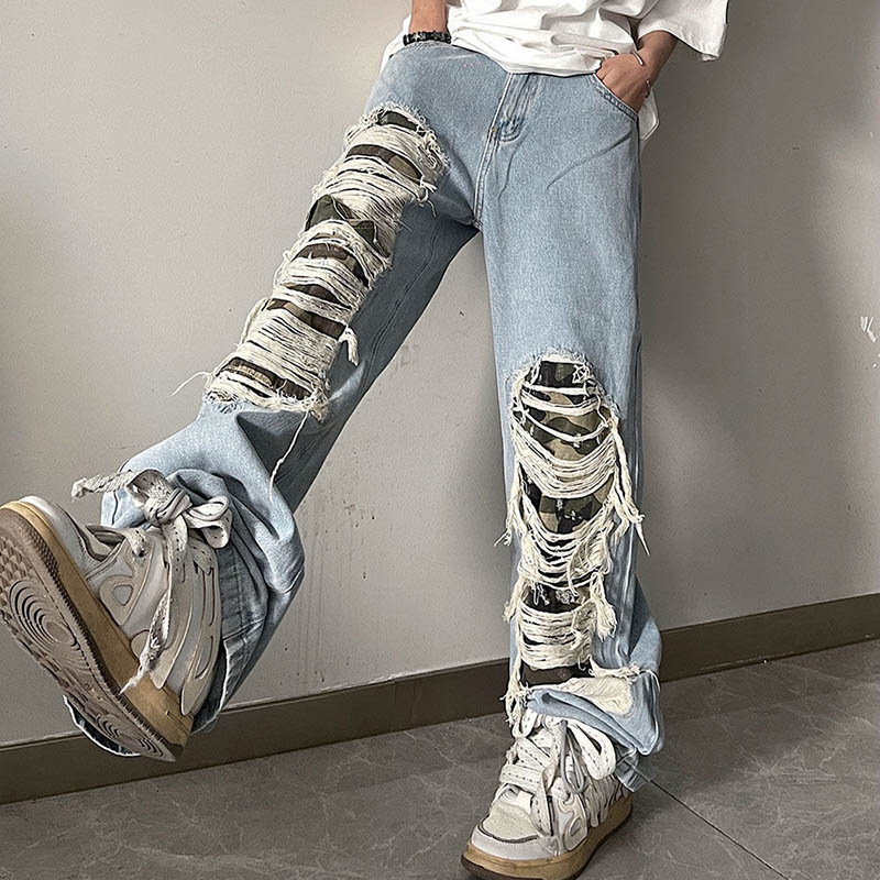 Ripped Camouflage Patch Jeans