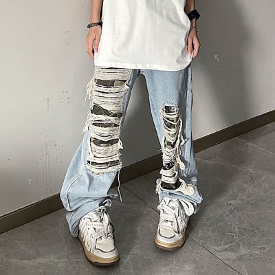 Ripped Camouflage Patch Jeans