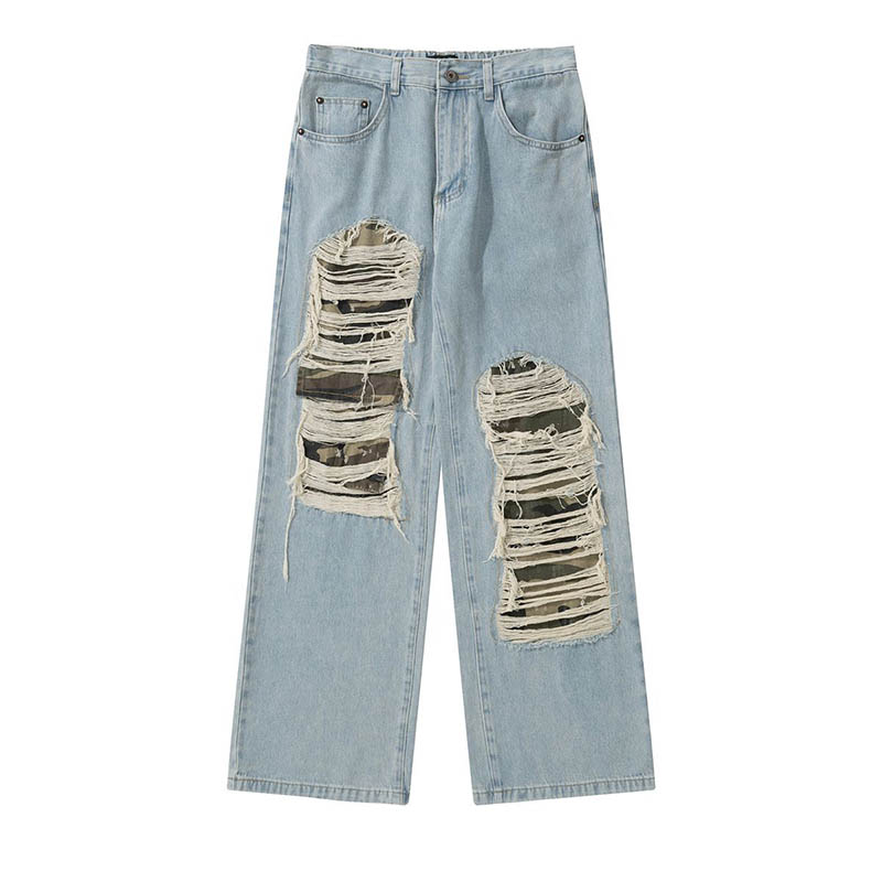 Ripped Camouflage Patch Jeans