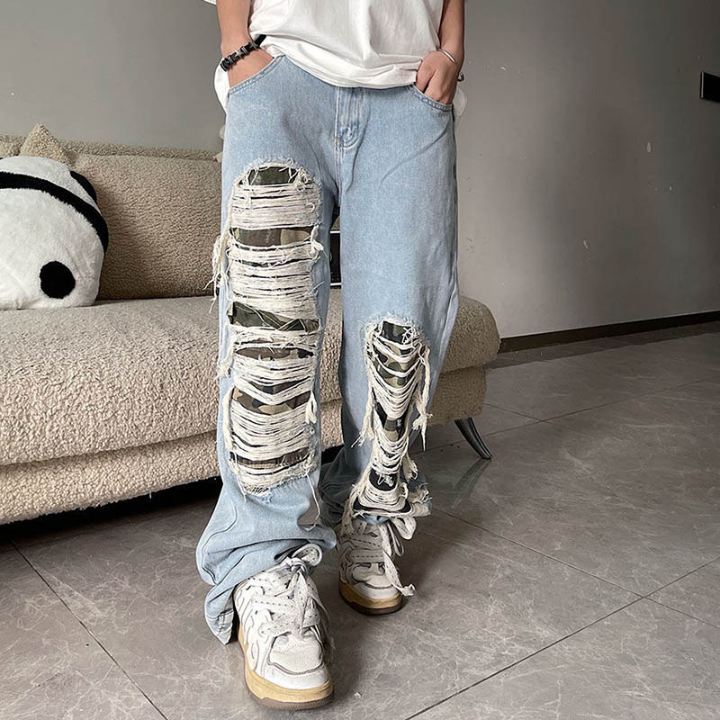 Ripped Camouflage Patch Jeans