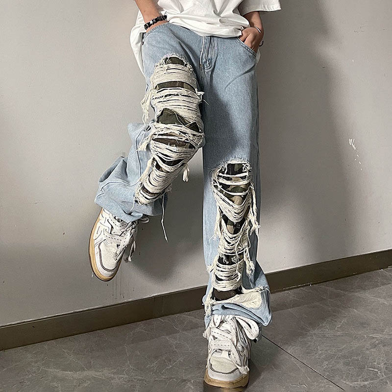 Ripped Camouflage Patch Jeans