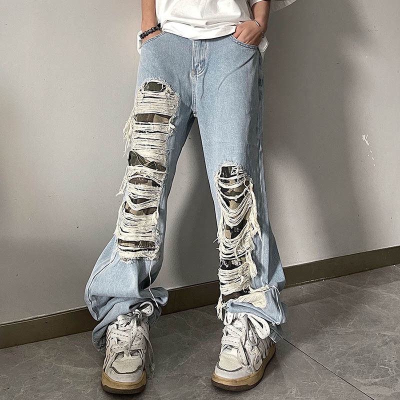 Ripped Camouflage Patch Jeans