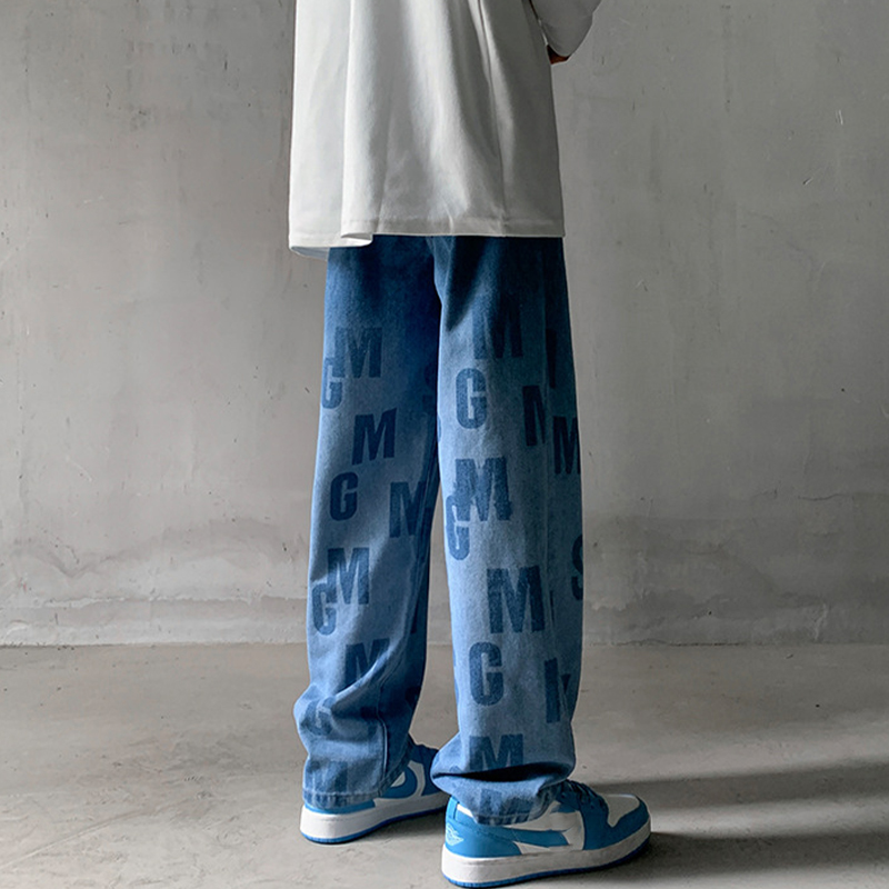 Oversized Wide-Leg Monogrammed Jeans