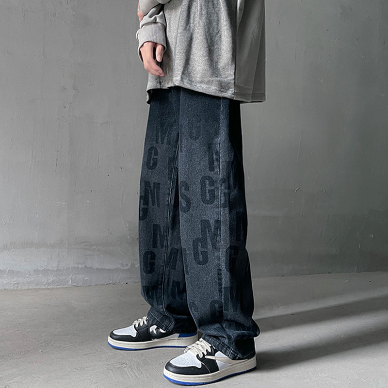 Oversized Wide-Leg Monogrammed Jeans