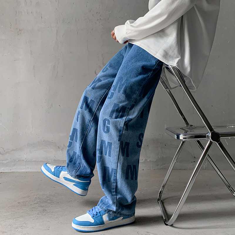 Oversized Wide-Leg Monogrammed Jeans