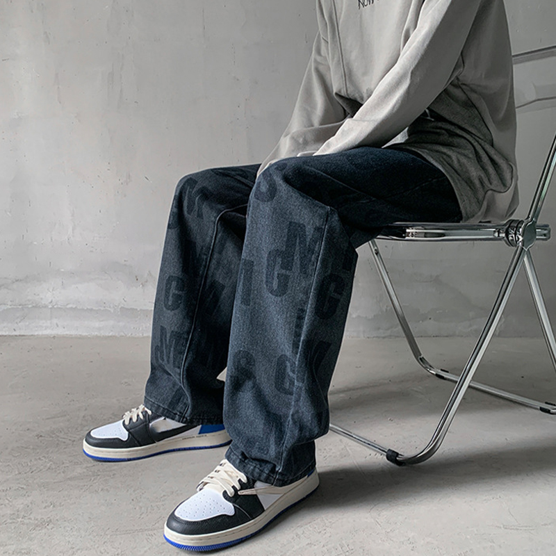 Oversized Wide-Leg Monogrammed Jeans