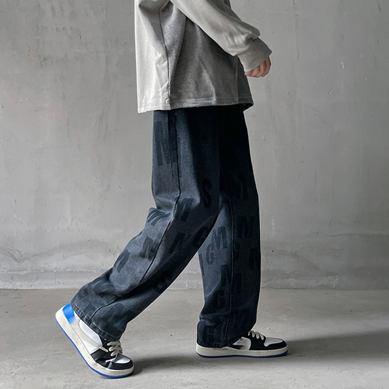 Oversized Wide-Leg Monogrammed Jeans