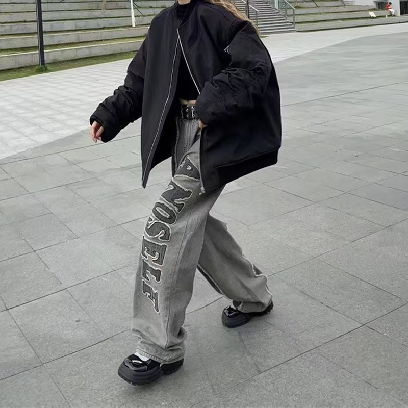 Vintage Paneled Alphabet Flared Jeans