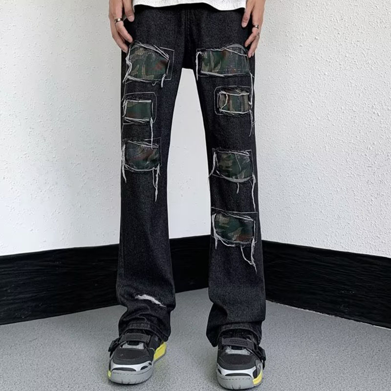 Ripped Camouflage Straight Vintage Jeans