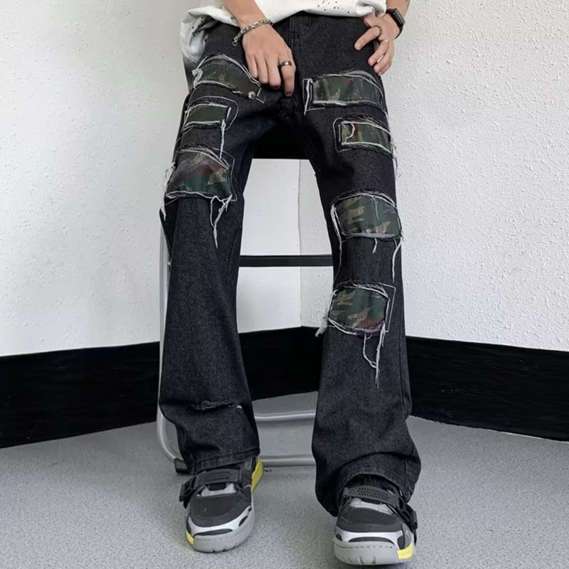 Ripped Camouflage Straight Vintage Jeans