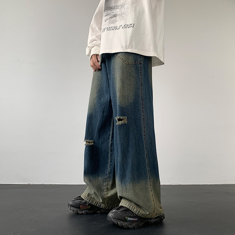 Gradient Retro Blue Ripped Jeans