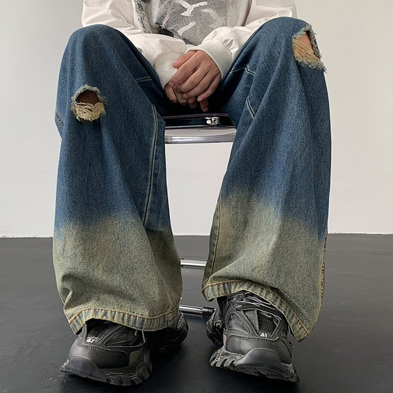 Gradient Retro Blue Ripped Jeans