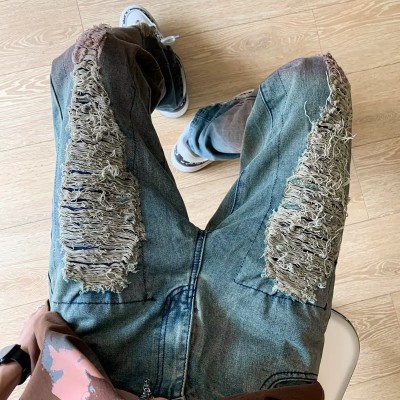 Washed Distressed Straight Jeans