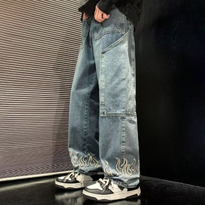 Flame Embroidered Straight Jeans