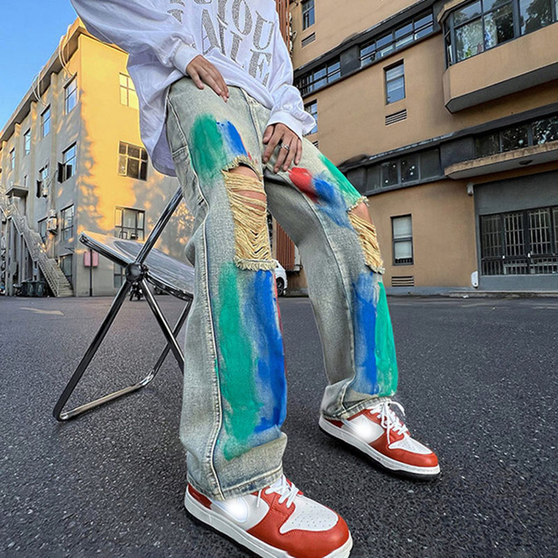 Hip Hop Tie Dye Splash Ink Ripped Jeans