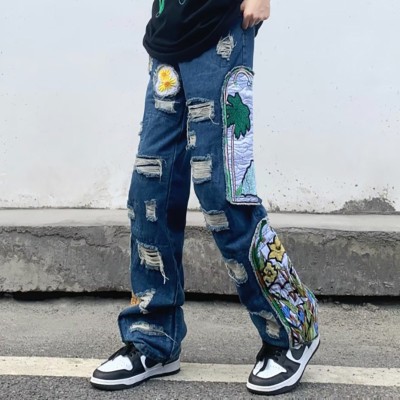 Street Embroidered Patch Jeans