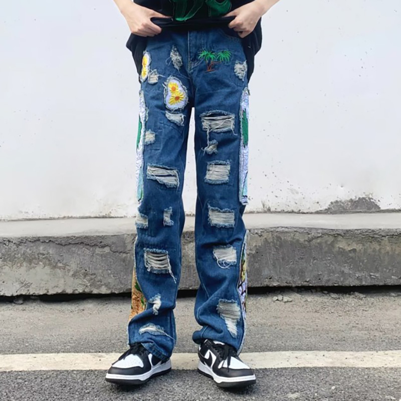 Street Embroidered Patch Jeans