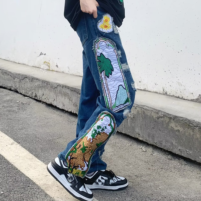 Street Embroidered Patch Jeans