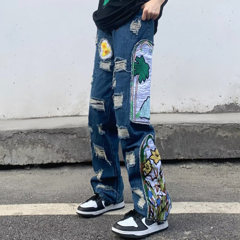 Street Embroidered Patch Jeans