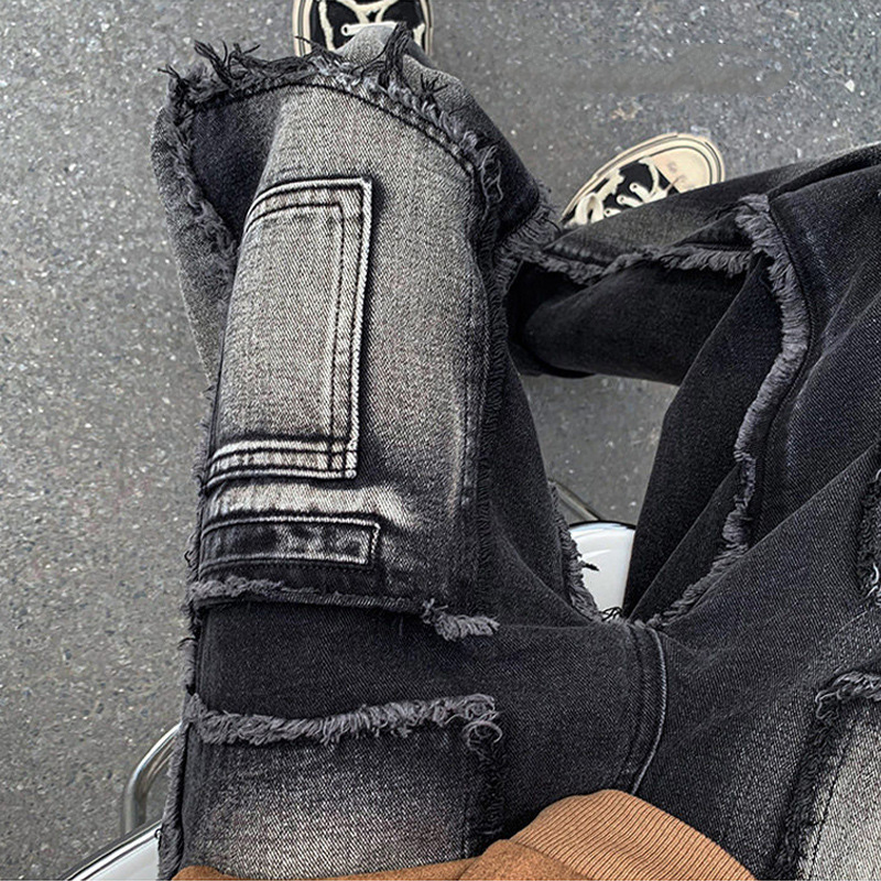 Street Vintage Raw Edge Patchwork Jeans Street Vintage Raw Edge Patchwork Jeans